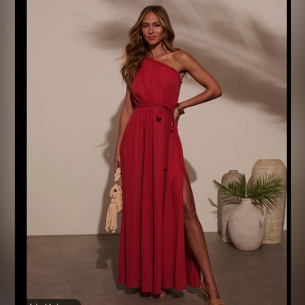 Vici warm breeze Elegant rust Sleeveless Dress one shoulder maxi